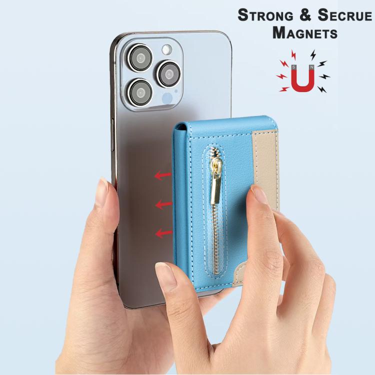 BFK31 Colorblock Zipper MagSafe Magnetic Leather Card Bag