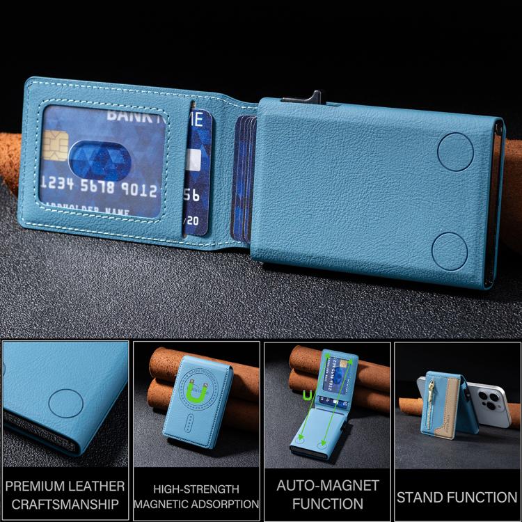 BFK31 Colorblock Zipper MagSafe Magnetic Leather Card Bag