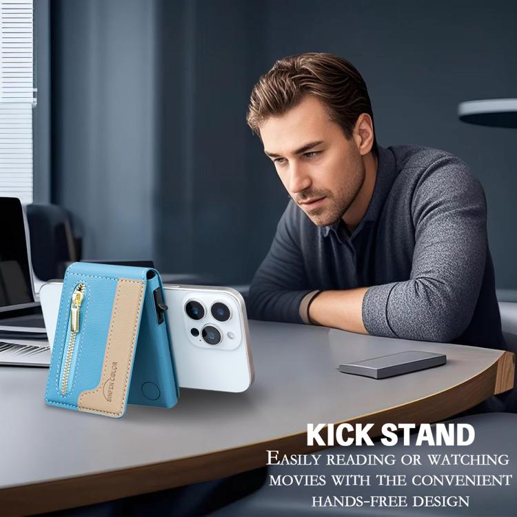 BFK31 Colorblock Zipper MagSafe Magnetic Leather Card Bag