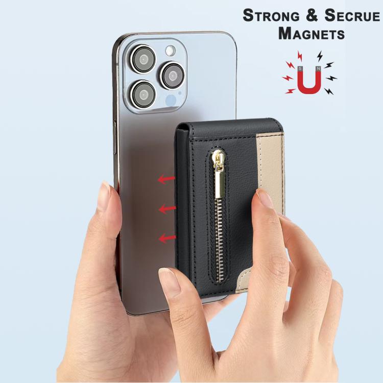BFK31 Colorblock Zipper MagSafe Magnetic Leather Card Bag
