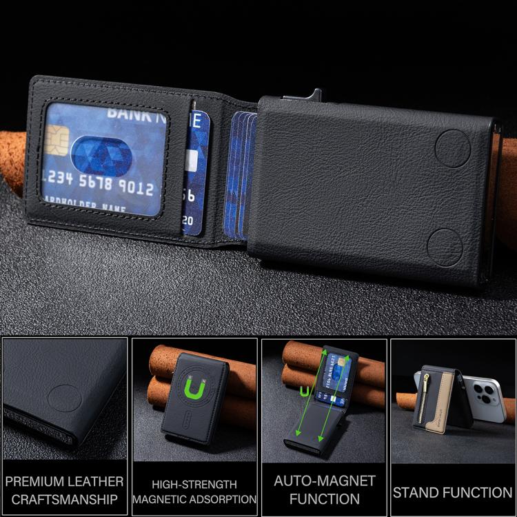 BFK31 Colorblock Zipper MagSafe Magnetic Leather Card Bag