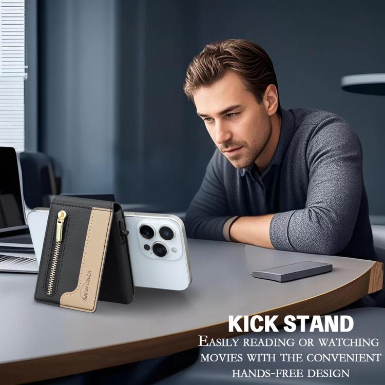 BFK31 Colorblock Zipper MagSafe Magnetic Leather Card Bag