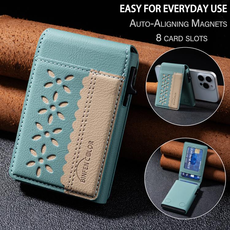 BFK30 Colorblock Flowers Magsafe Magnetic Leather Card Bag