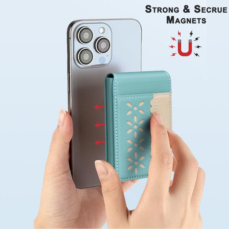 BFK30 Colorblock Flowers Magsafe Magnetic Leather Card Bag