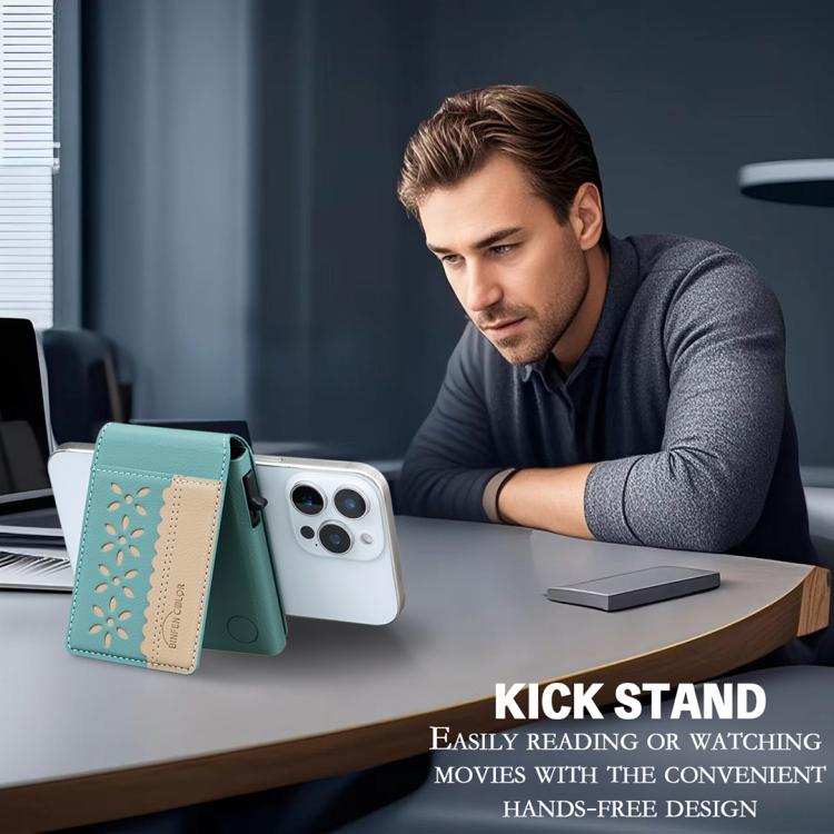 BFK30 Colorblock Flowers Magsafe Magnetic Leather Card Bag
