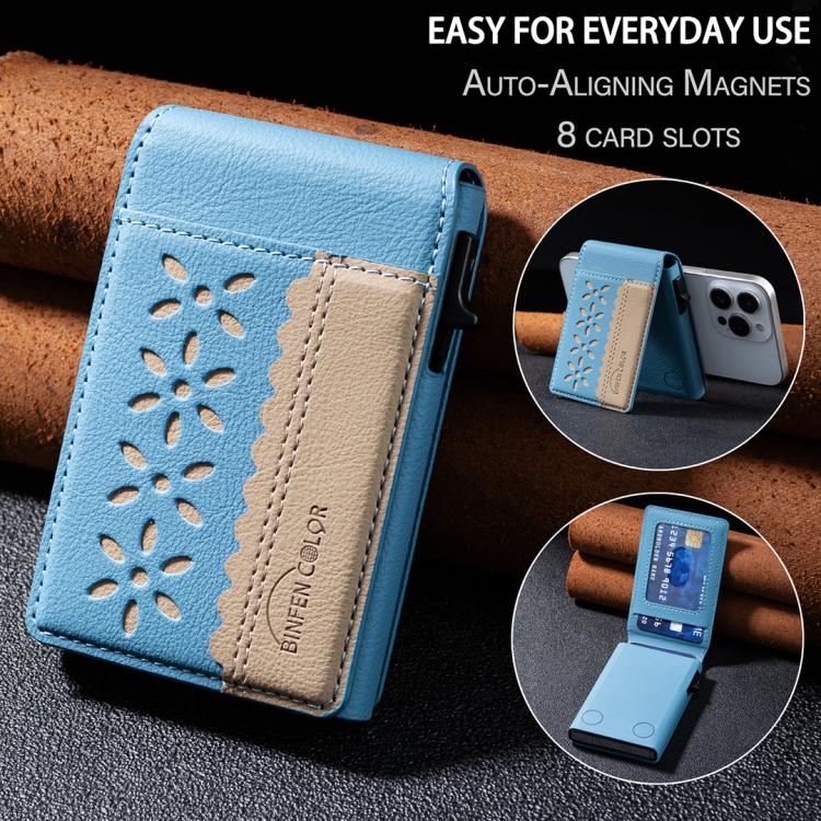 BFK30 Colorblock Flowers Magsafe Magnetic Leather Card Bag