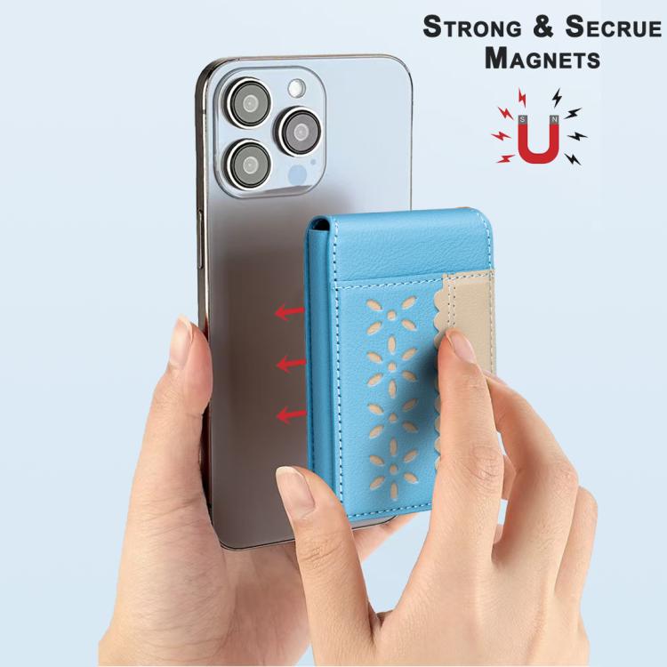 BFK30 Colorblock Flowers Magsafe Magnetic Leather Card Bag