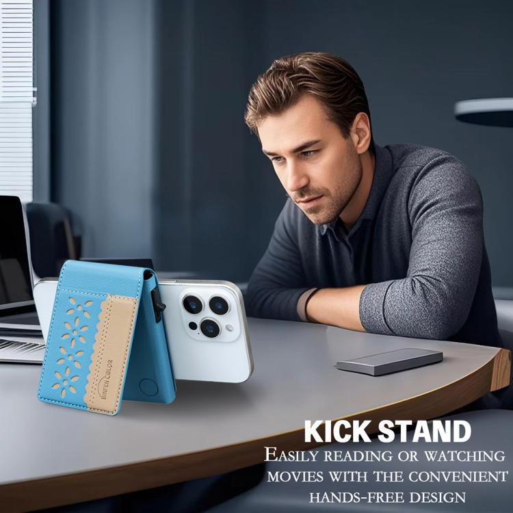 BFK30 Colorblock Flowers Magsafe Magnetic Leather Card Bag