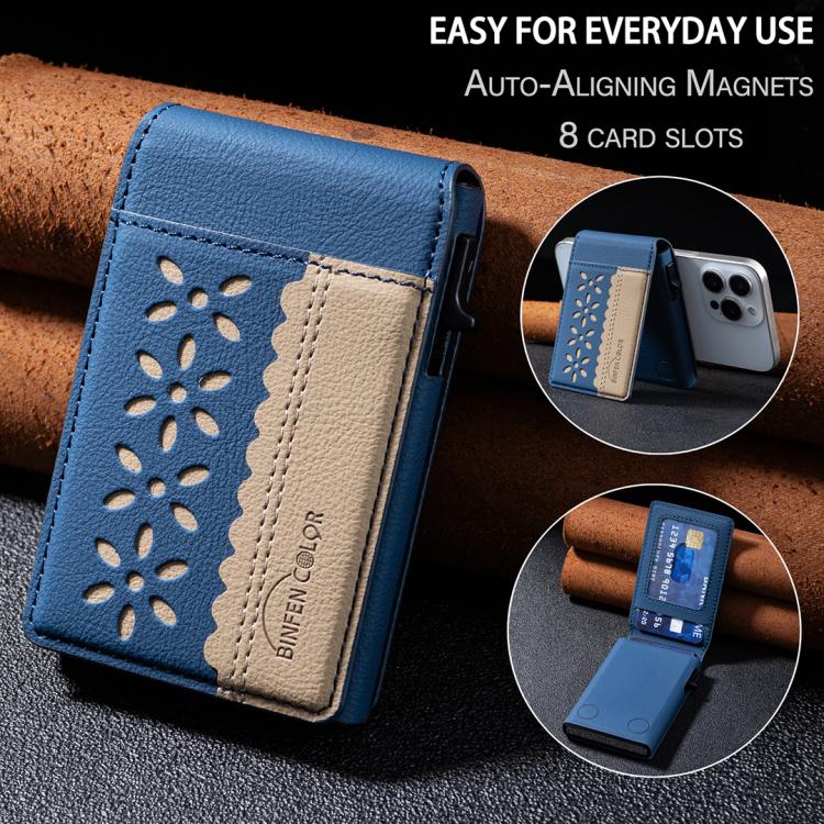 BFK30 Colorblock Flowers Magsafe Magnetic Leather Card Bag
