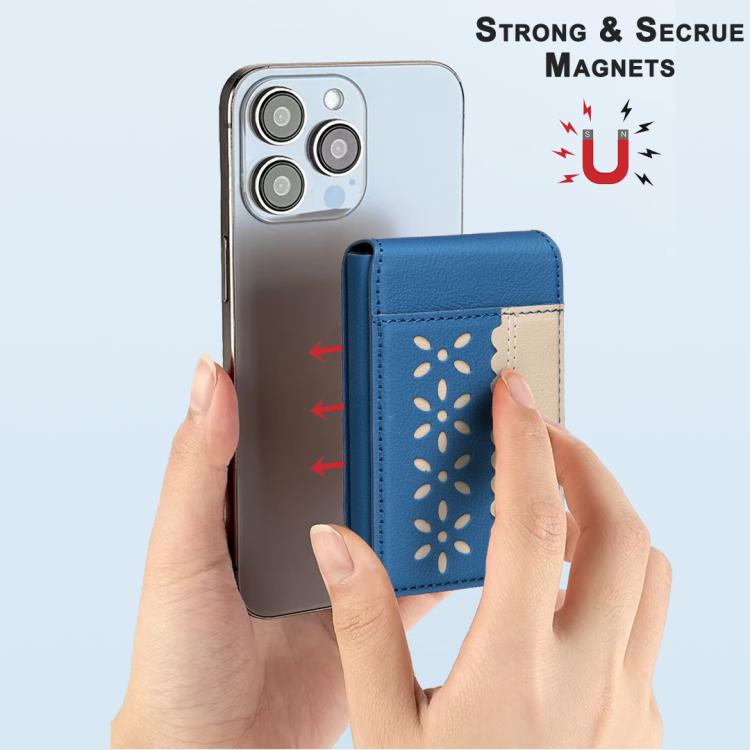 BFK30 Colorblock Flowers Magsafe Magnetic Leather Card Bag