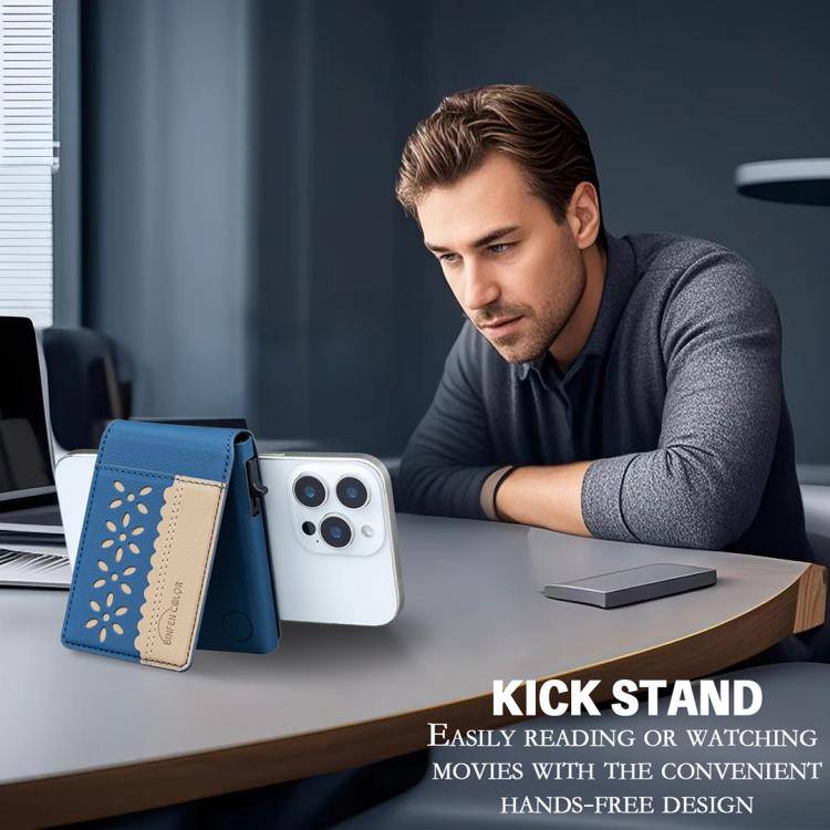 BFK30 Colorblock Flowers Magsafe Magnetic Leather Card Bag