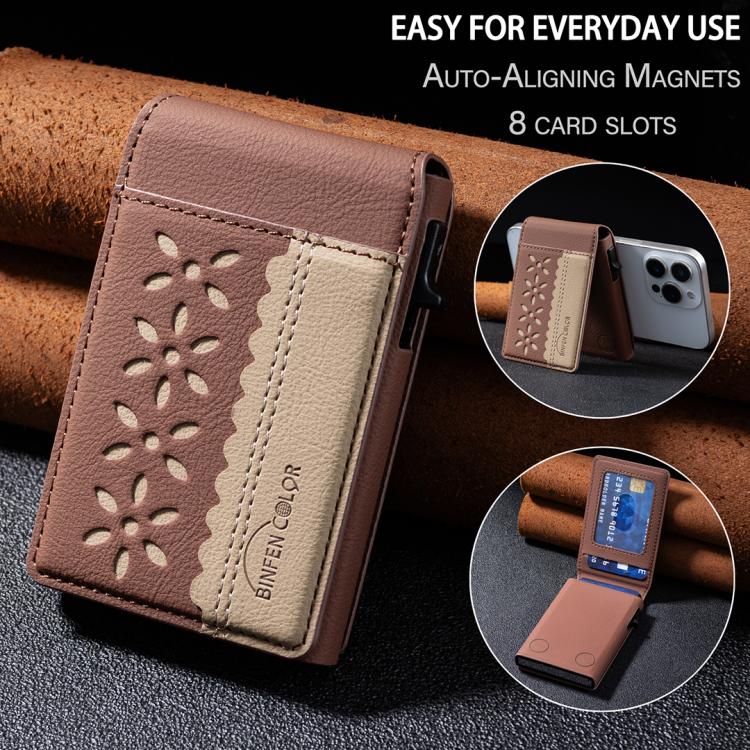 BFK30 Colorblock Flowers Magsafe Magnetic Leather Card Bag