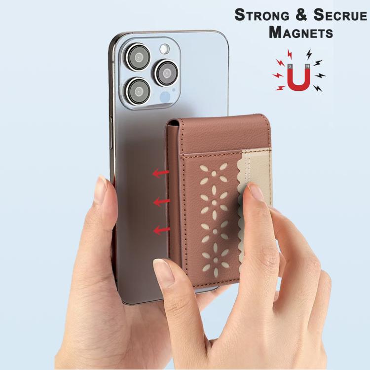 BFK30 Colorblock Flowers Magsafe Magnetic Leather Card Bag