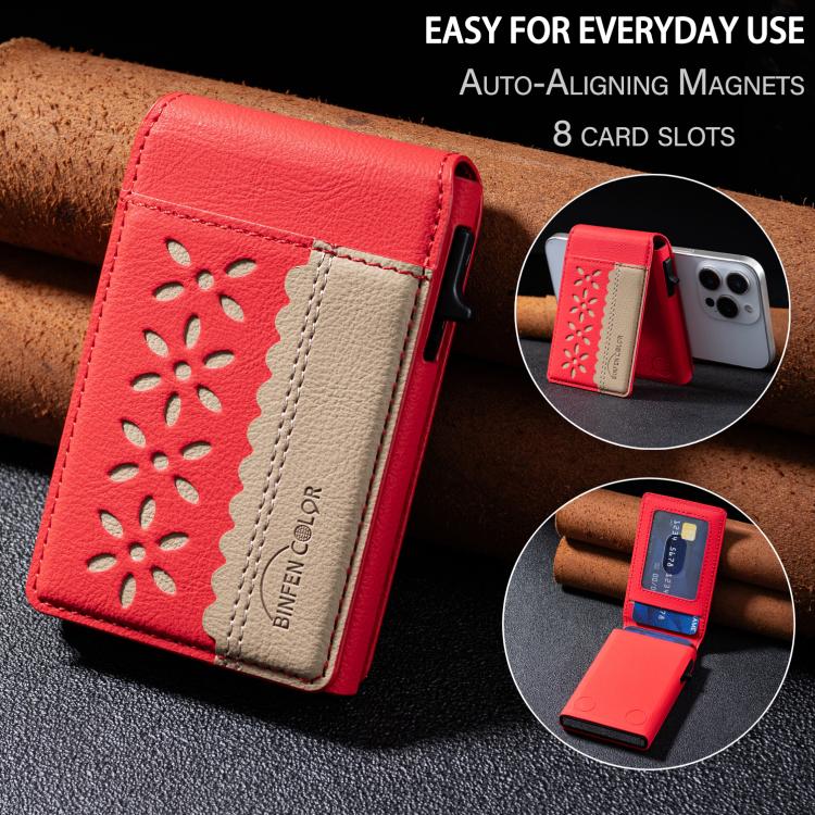 BFK30 Colorblock Flowers Magsafe Magnetic Leather Card Bag