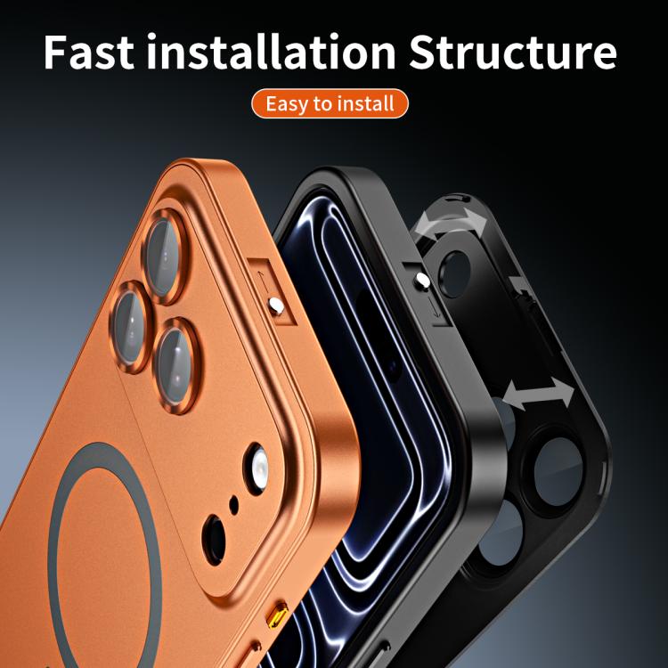 For iPhone 17 Pro Spring Buckle MagSafe Magnetic Metal Phone Case