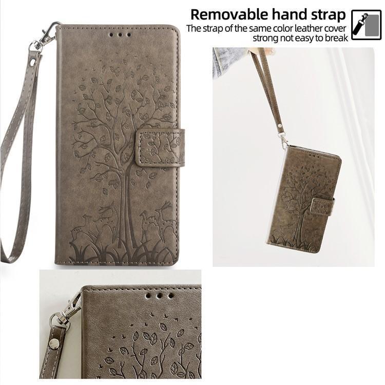 For Fujitsu Arrows Alpha F-51F Tree & Deer Embossed Leather Phone Case