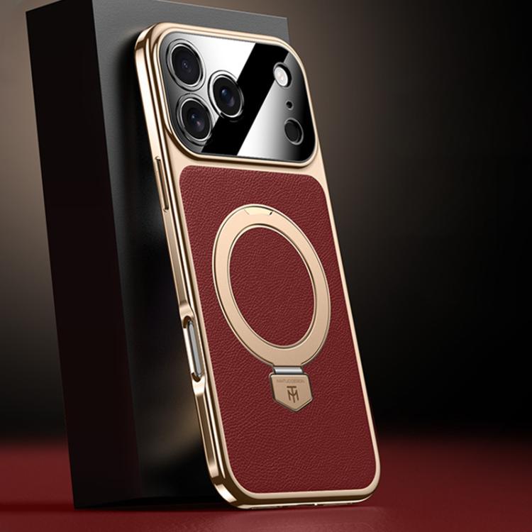 For iPhone 17 Pro Plain Leather MagSafe Holder Phone Case