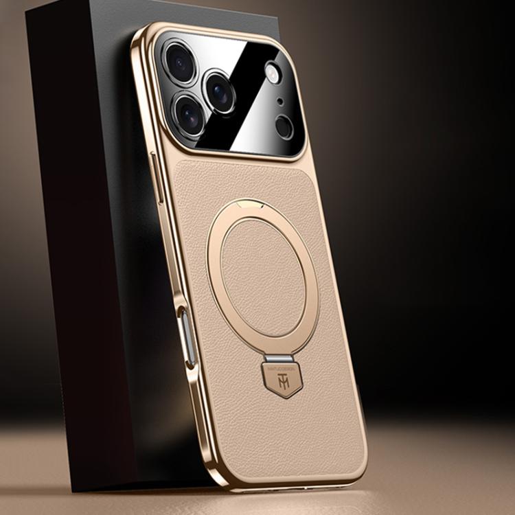 For iPhone 17 Pro Max Plain Leather MagSafe Holder Phone Case