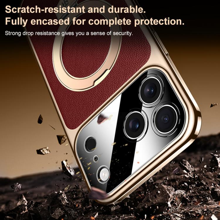 For iPhone 17 Plain Leather MagSafe Holder Phone Case