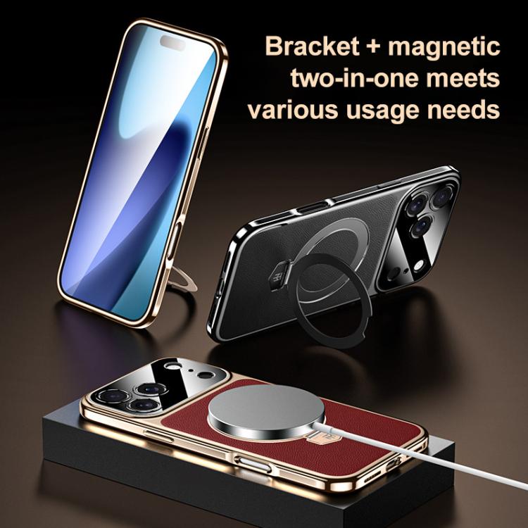 For iPhone 17 Plain Leather MagSafe Holder Phone Case