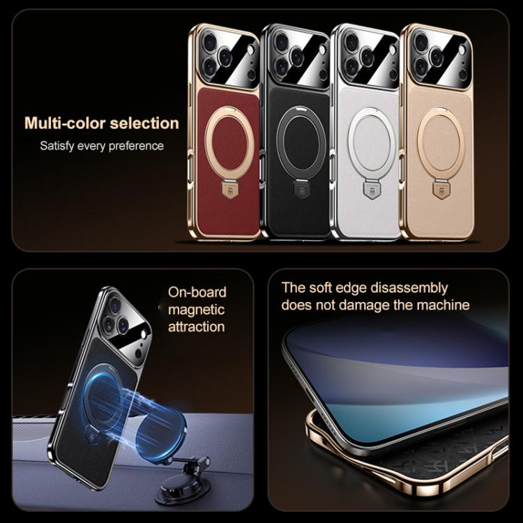 For iPhone 17 Plain Leather MagSafe Holder Phone Case