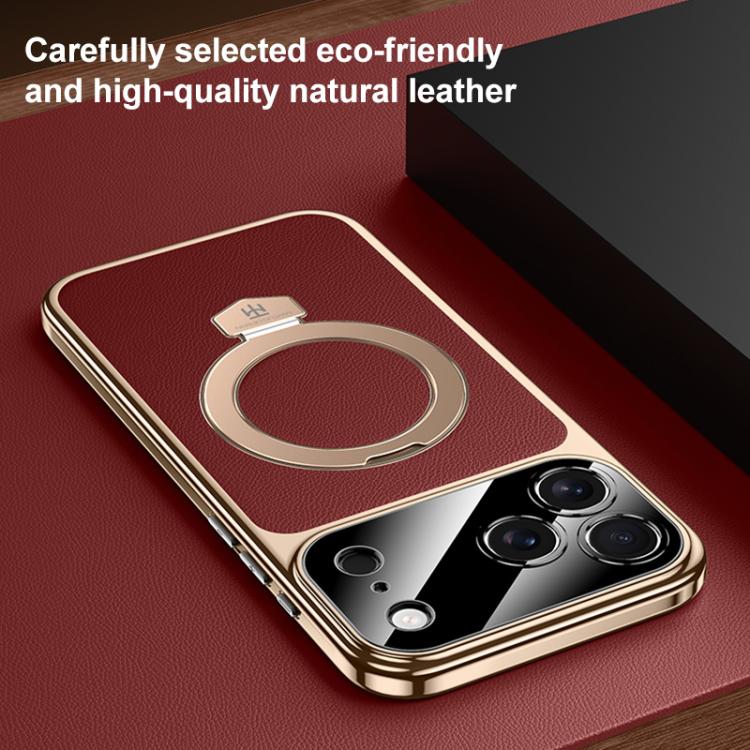 For iPhone Air Plain Leather MagSafe Holder Phone Case