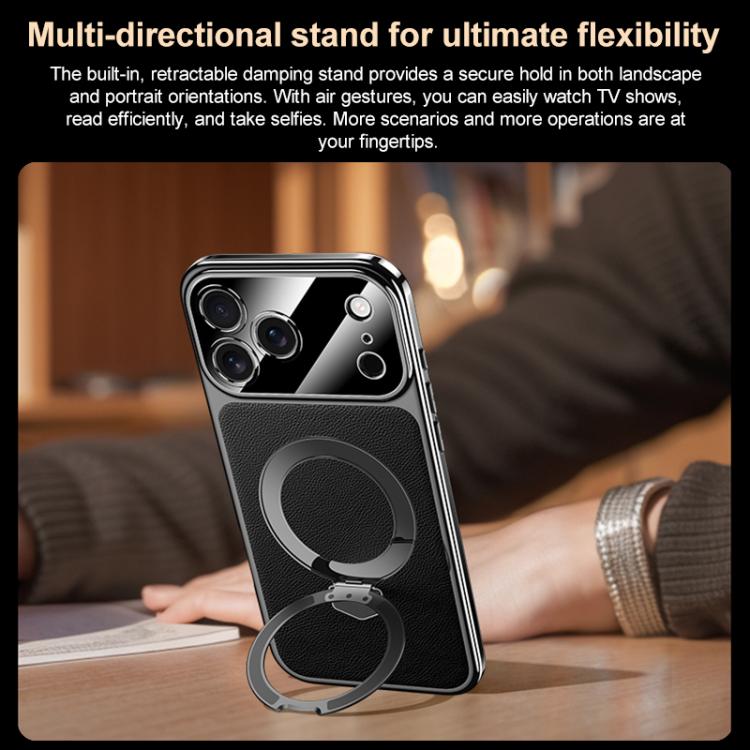 For iPhone 17 Plain Leather MagSafe Holder Phone Case