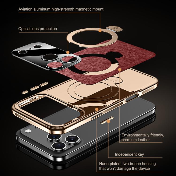 For iPhone 17 Plain Leather MagSafe Holder Phone Case