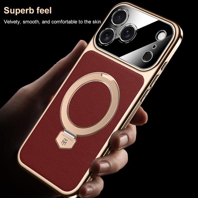 For iPhone 17 Plain Leather MagSafe Holder Phone Case
