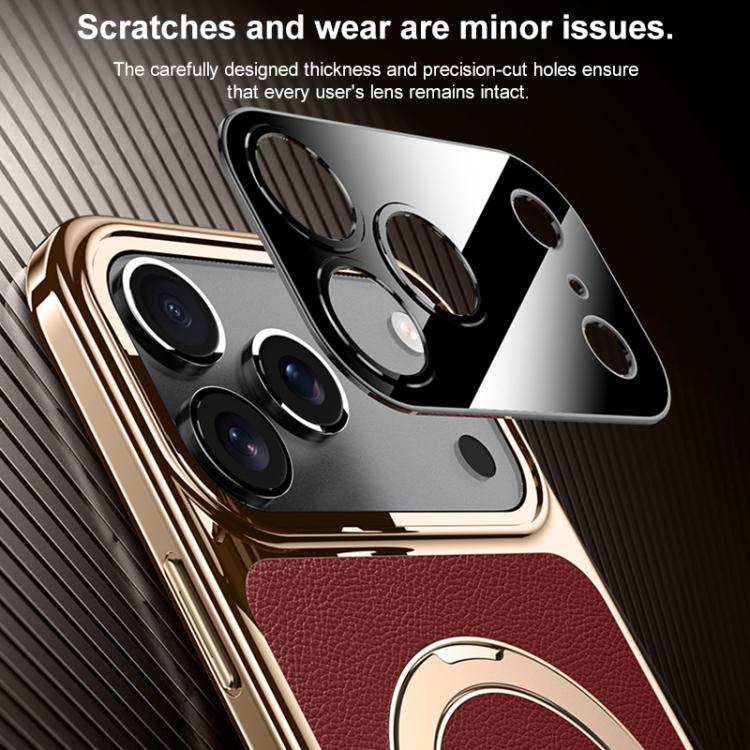 For iPhone 17 Plain Leather MagSafe Holder Phone Case
