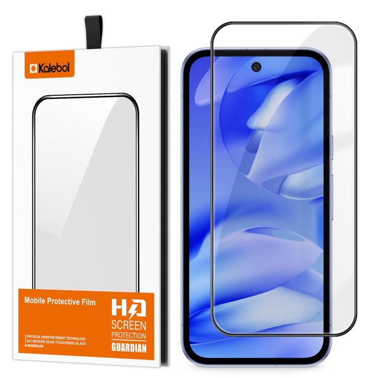For Google Pixel 9a Kalebol High-Aluminum Screen-Printed Full-Coverage Anti-Fingerprint Black-Bordered HD Tempered Glass Film