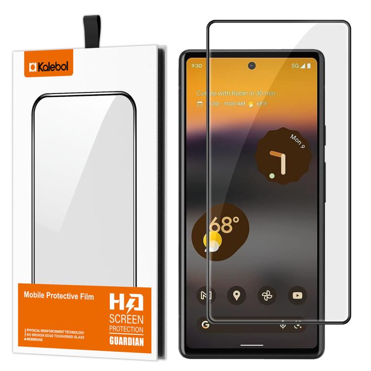 For Google Pixel 6a Kalebol High-Aluminum Screen-Printed Full-Coverage Anti-Fingerprint Black-Bordered HD Tempered Glass Film