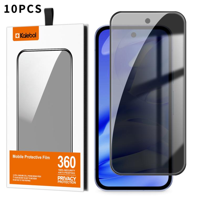 For Google Pixel 9a 10pcs Kalebol High-Aluminum Screen-Printed Full-Coverage Black-Border Privacy Tempered Glass Film