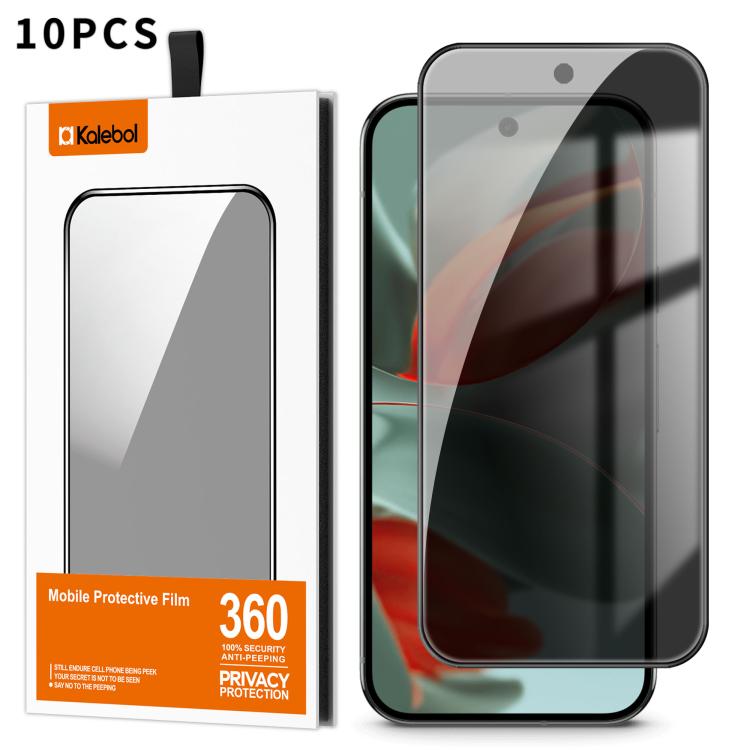 For Google Pixel 9 Pro 10pcs Kalebol High-Aluminum Screen-Printed Full-Coverage Black-Border Privacy Tempered Glass Film