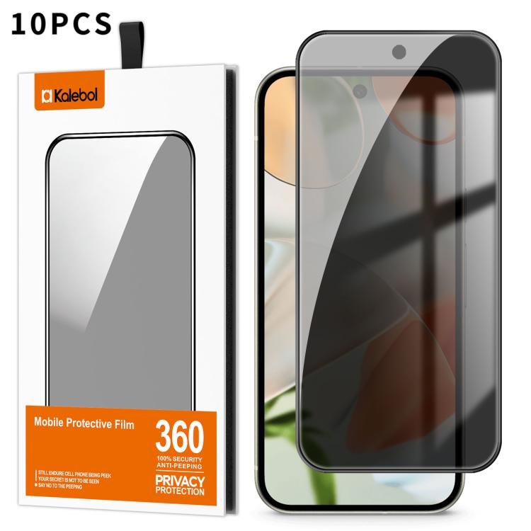 For Google Pixel 9 10pcs Kalebol High-Aluminum Screen-Printed Full-Coverage Black-Border Privacy Tempered Glass Film