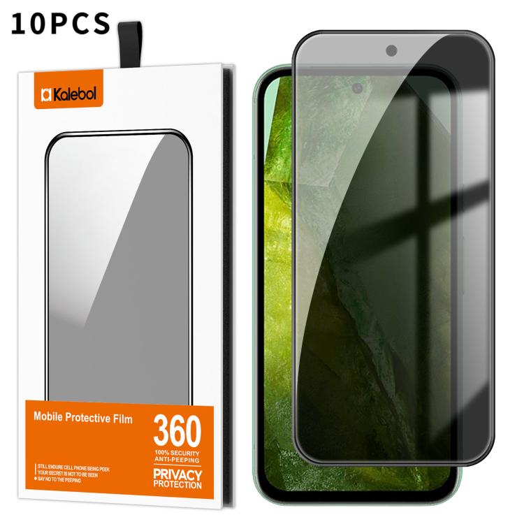 For Google Pixel 8a 10pcs Kalebol High-Aluminum Screen-Printed Full-Coverage Black-Border Privacy Tempered Glass Film