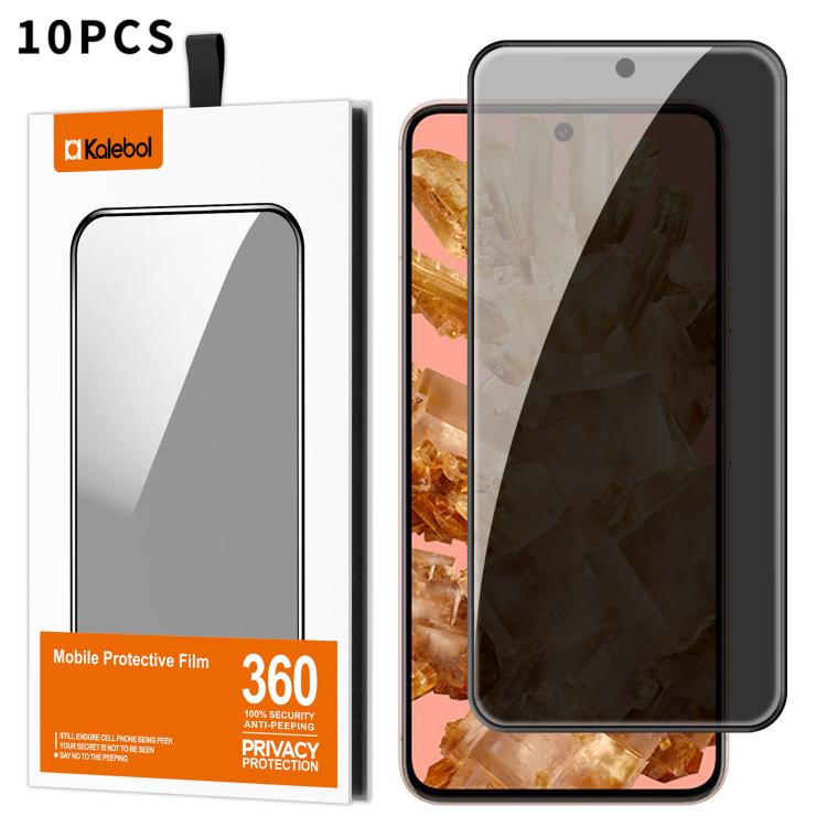 For Google Pixel 8 10pcs Kalebol High-Aluminum Screen-Printed Full-Coverage Black-Border Privacy Tempered Glass Film
