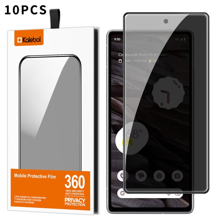 For Google Pixel 7a 10pcs Kalebol High-Aluminum Screen-Printed Full-Coverage Black-Border Privacy Tempered Glass Film