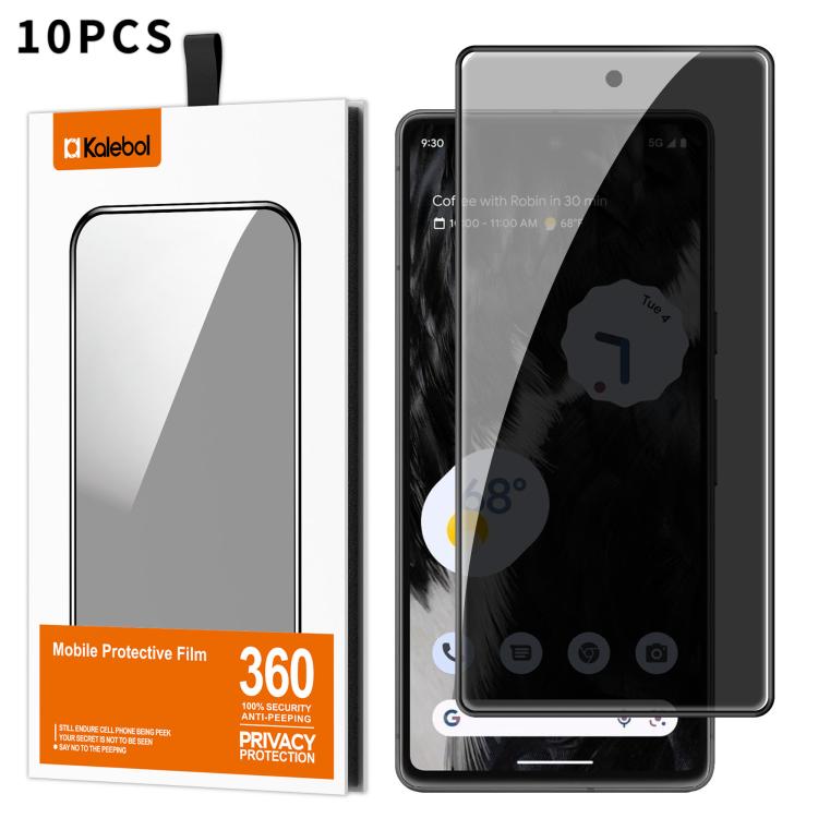 For Google Pixel 7 10pcs Kalebol High-Aluminum Screen-Printed Full-Coverage Black-Border Privacy Tempered Glass Film
