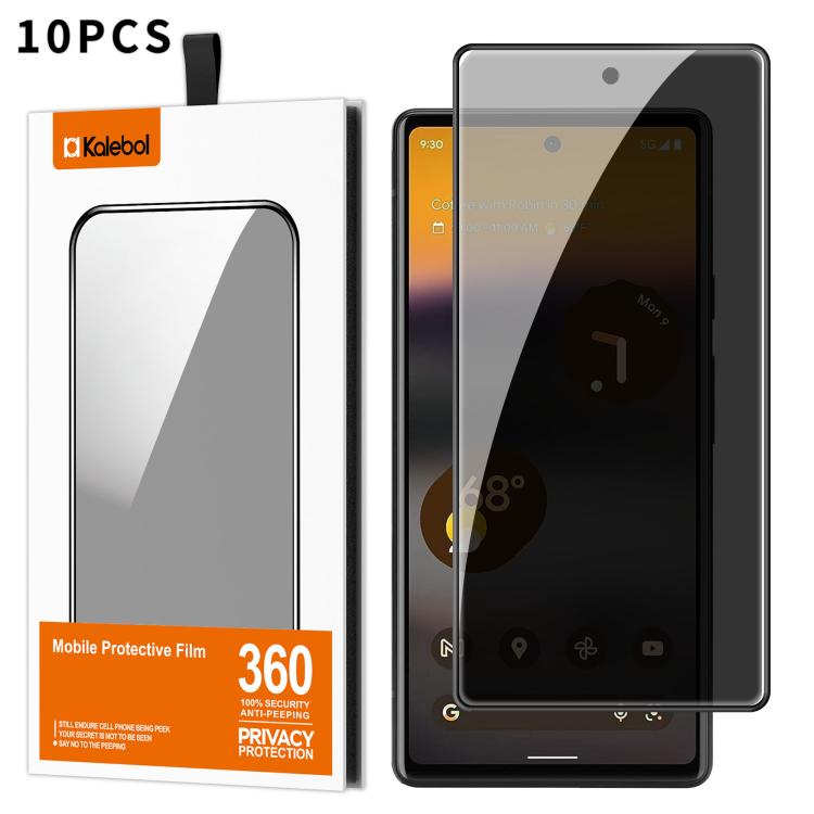For Google Pixel 6a 10pcs Kalebol High-Aluminum Screen-Printed Full-Coverage Black-Border Privacy Tempered Glass Film