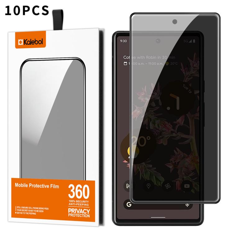 For Google Pixel 6 10pcs Kalebol High-Aluminum Screen-Printed Full-Coverage Black-Border Privacy Tempered Glass Film