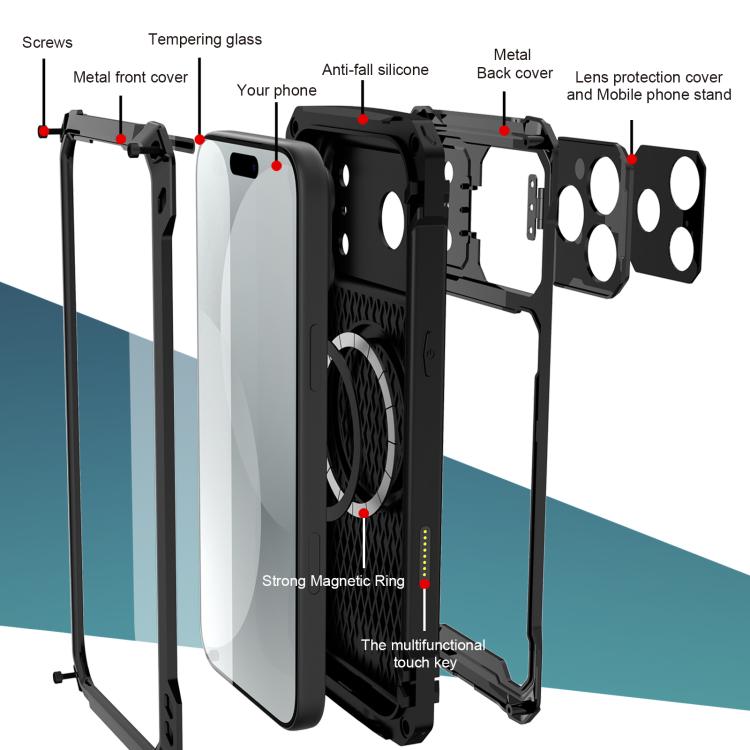 For iPhone 17 Pro Lens Holder Metal IP54 Life Waterproof Three-proof MagSafe Phone Case
