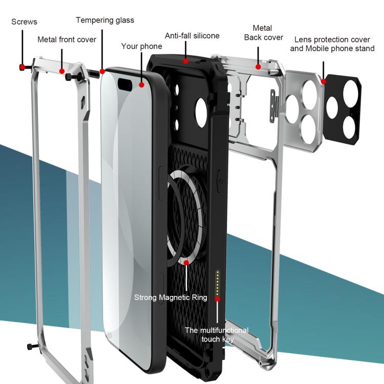 For iPhone 17 Pro Lens Holder Metal IP54 Life Waterproof Three-proof MagSafe Phone Case