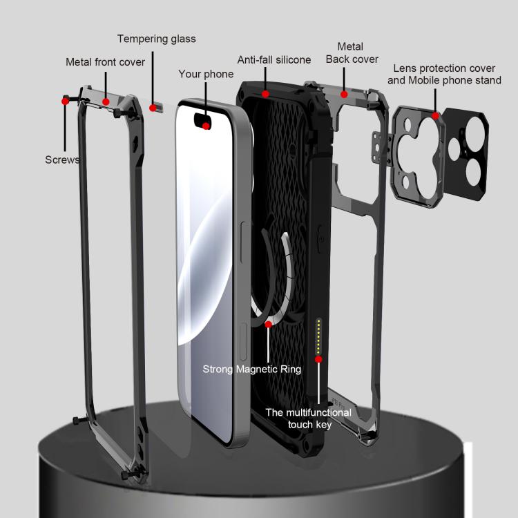 For iPhone 17 Lens Holder Metal IP54 Life Waterproof Three-proof MagSafe Phone Case