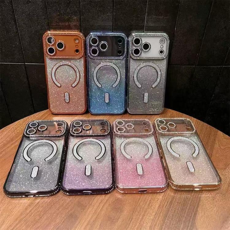 For iPhone 17 Pro Max Diamond Gradient Glitter Plated MagSafe Phone Case