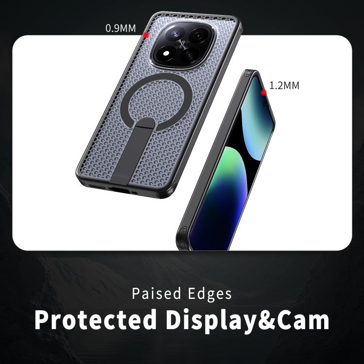 For Redmi Note 14 Pro / Note 14 Pro+ 5G Honeycomb Cooling MagSafe Holder Phone Case