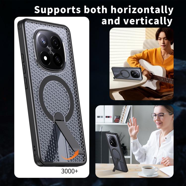 For Redmi Note 14 Pro / Note 14 Pro+ 5G Honeycomb Cooling MagSafe Holder Phone Case