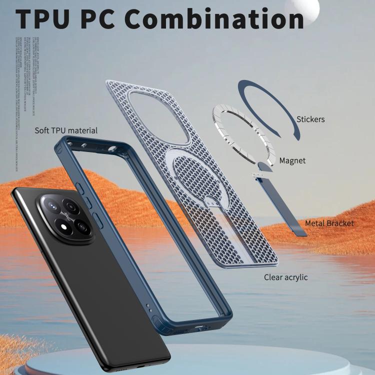 For Redmi Note 14 Pro / Note 14 Pro+ 5G Honeycomb Cooling MagSafe Holder Phone Case