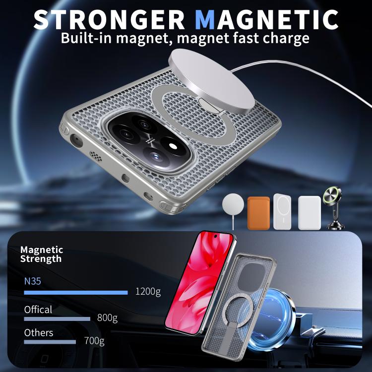 For Redmi Note 14 Pro / Note 14 Pro+ 5G Honeycomb Cooling MagSafe Holder Phone Case