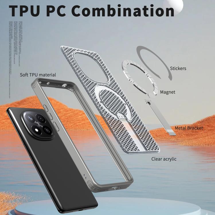 For Redmi Note 14 Pro / Note 14 Pro+ 5G Honeycomb Cooling MagSafe Holder Phone Case